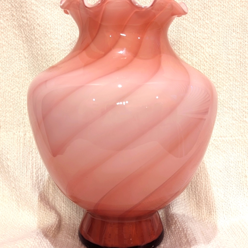 RARE Vintage Murano Pink Swirl Glass Vase